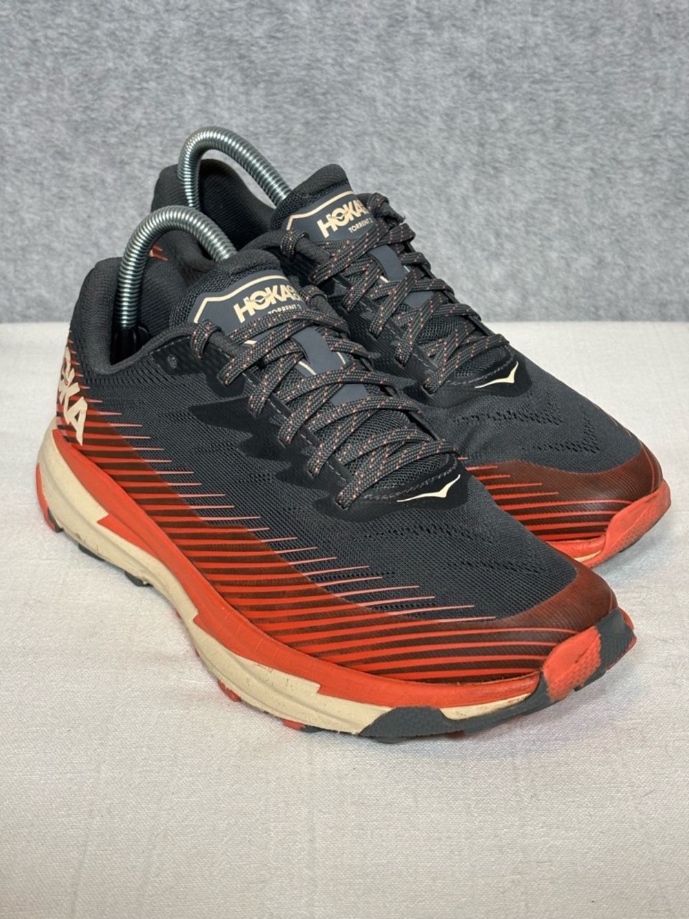 HOKA Torrent 2 Trail/Off-Road Running Athletic Shoe-Charcoal Gray/Orange-Women 8